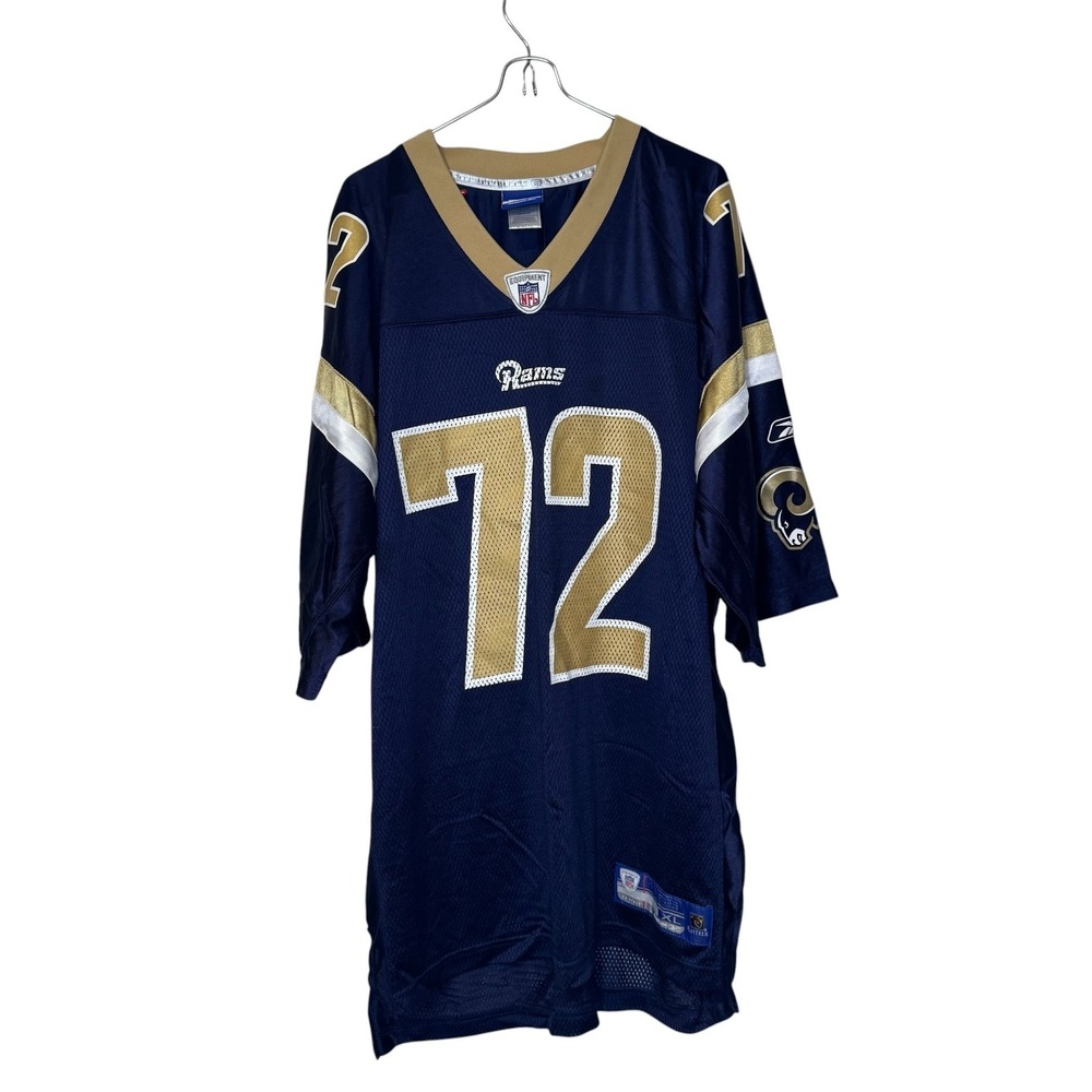 Reebok St. Louis Rams #72 Chris Long NFL Football Jersey Navy Gold White XL‎